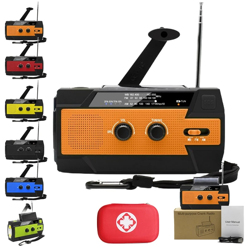 All-in-One Emergency Solar Powered Radio, Solar Powered Hand Crank Radio, Solar Powered Radio with Hand Crank, Solar Powered Radio Flashlight and Phone Charge, Rsolar Powered Emergency Radio (Orange)
