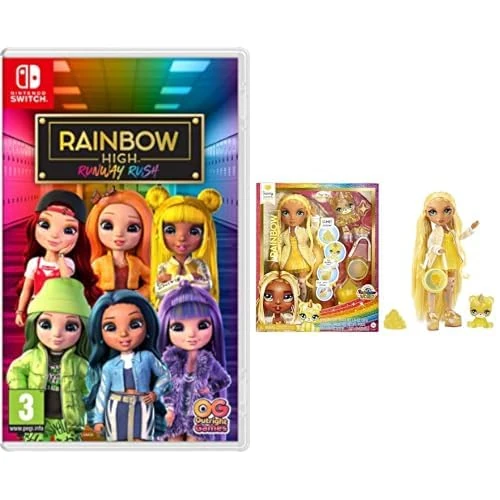 Rainbow High: Runway Rush - Switch + Rainbow High Fashion Doll with Slime & Pet - Sunny (Yellow)