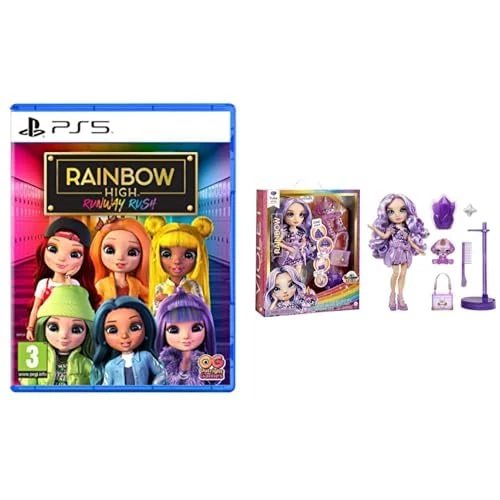 Rainbow High: Runway Rush - PS5 + Rainbow High Fashion Doll with Slime & Pet - Violet (Purple)