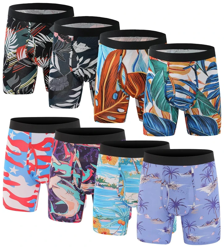 Xaanelr Men's Underwear Boxer Briefs Bamboo Viscose Trunks Soft Comfortable Multipack, B013 - Boxer Briefs - 8 Pack, L