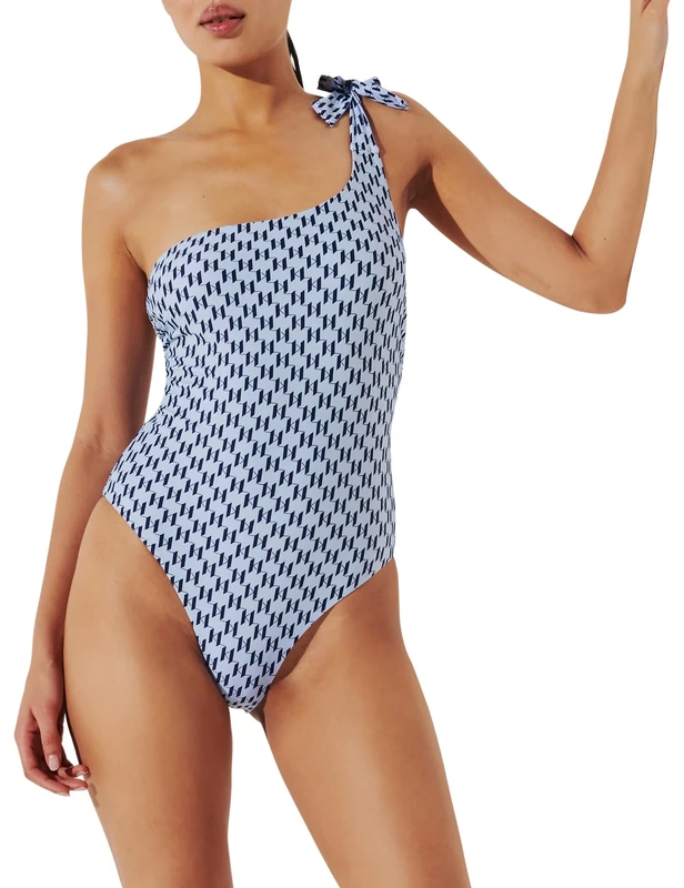 Karl Lagerfeld B.V Women's Monogram TIE Cheeky Swimsuit, Karl Lagerfeld All Over Print Blue MID Indigo, M
