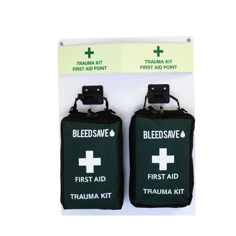 BLEEDSAVE Double Trauma Kit First Aid Point with 2 x Tournikey - Public Access Trauma Pact First Aid Point - Glow in The Dark Wall Mounted Soft Cases - 500x380x70mm