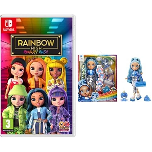 Rainbow High: Runway Rush - Switch + Rainbow High Fashion Doll with Slime & Pet - Skyler (Blue) - Image 1