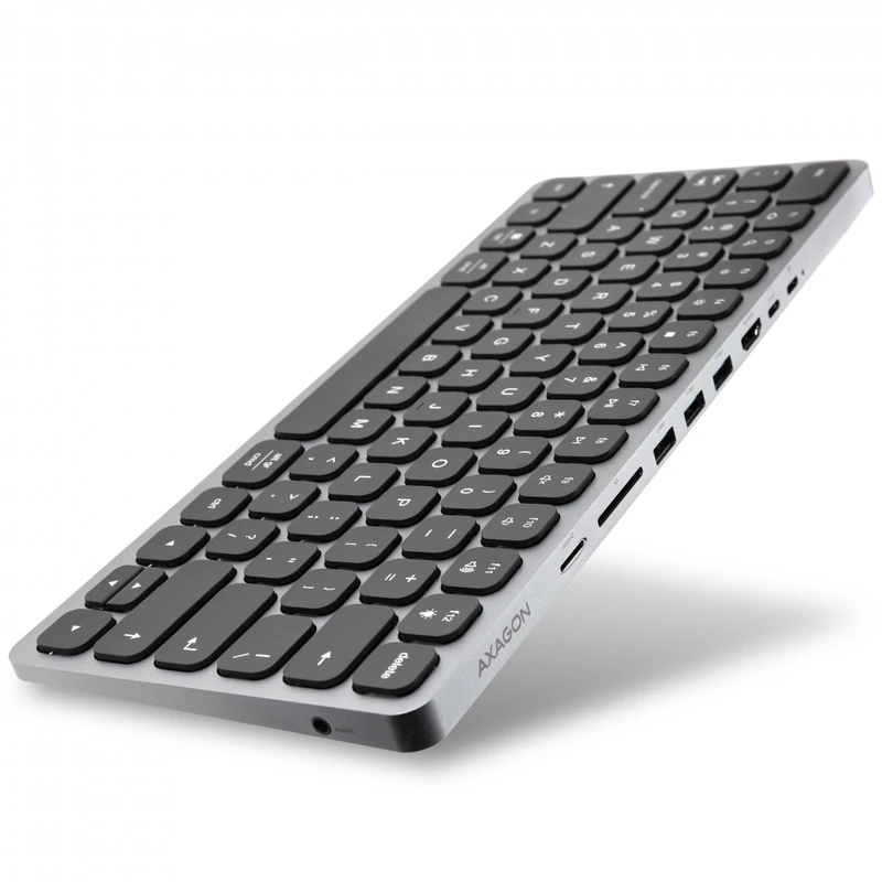 AXAGON HMC-KB keyboard USB-C 5Gbps with HUB, microSD/SD, 3x USB-A, HDMI 4K/60Hz, PD 100W, Audio, US
