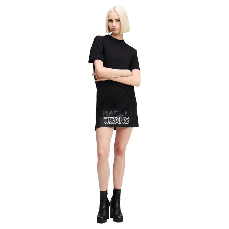 KARL LAGERFELD JEANS, Women's, Logo Tee Dress, Relaxed Fit, Black, XS - Image 1