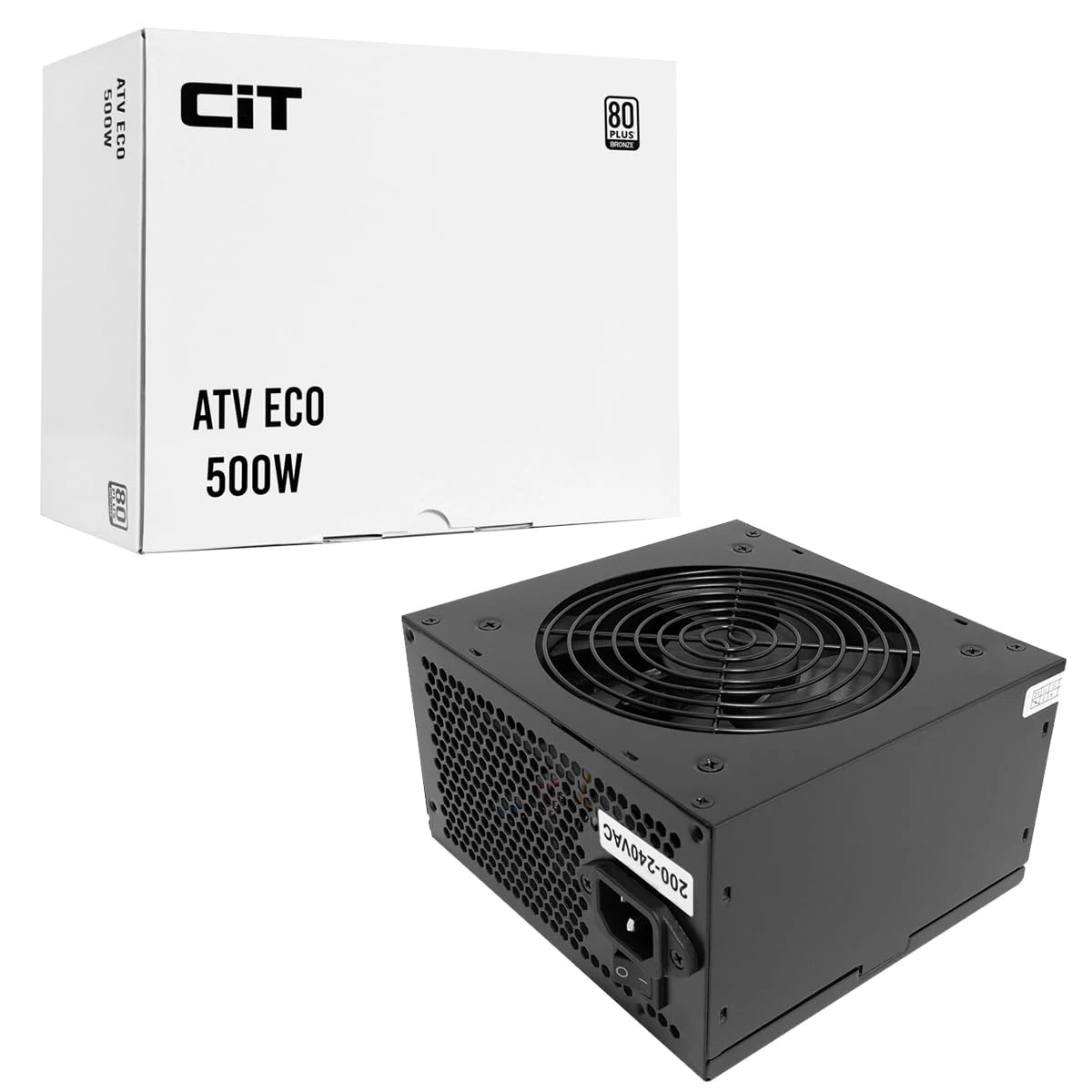 CiT ATV Eco 500W PSU – Power Supply Unit with Active PFC - Single +12V Rail - 120mm Low-Noise Fan - Full Circuit Protection - Flat Black Cables - 80 Plus Bronze Certified | Black