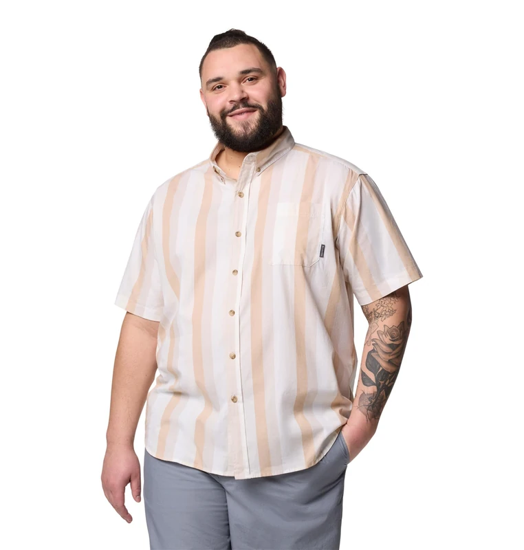 Columbia Men's Rapid Rivers II Short Sleeve Shirt, Dark Stone Wide Stripe, 2X Tall