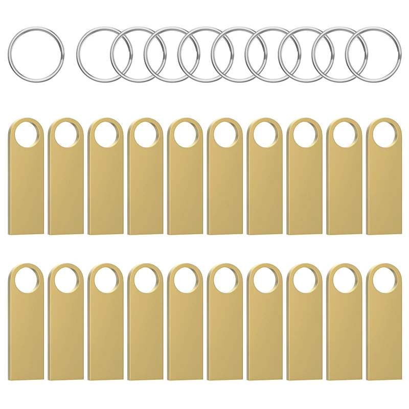 ABLAZE 8GB USB Stick 20 Pack Metal Memory Stick 8GB High Speed USB 2.0 Flash Drive Waterproof Pen Drive with Keyrings for PC, Car, TV, Laptop(Gold)