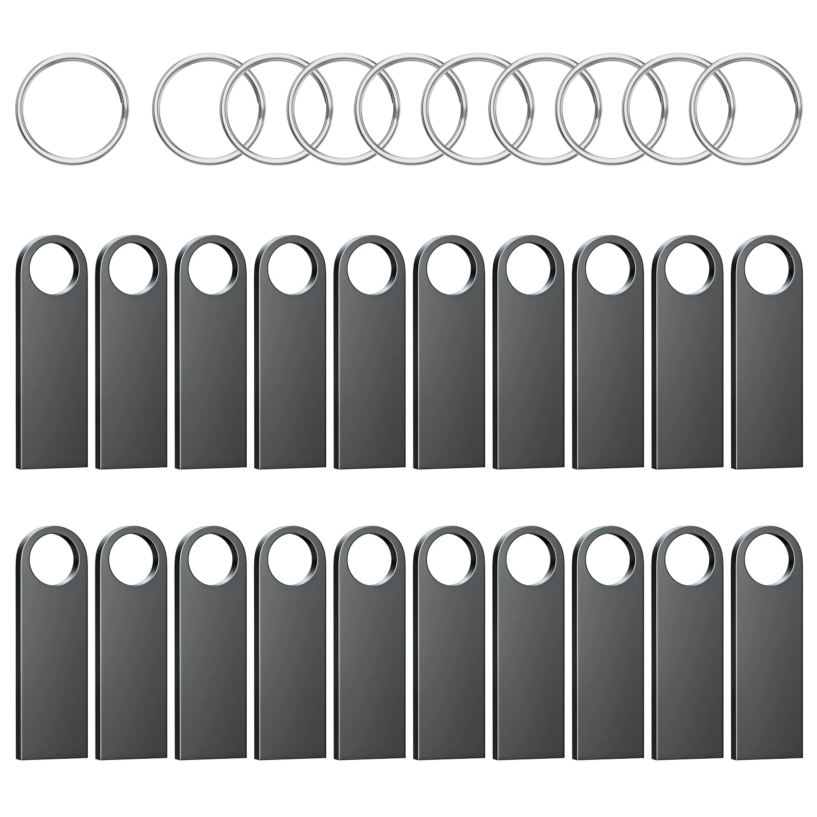 ABLAZE 1GB USB Stick 20 Pack Metal Memory Stick 1GB High Speed USB 2.0 Flash Drive Waterproof Pen Drive with Keyrings for PC, Car, TV, Laptop(Black)