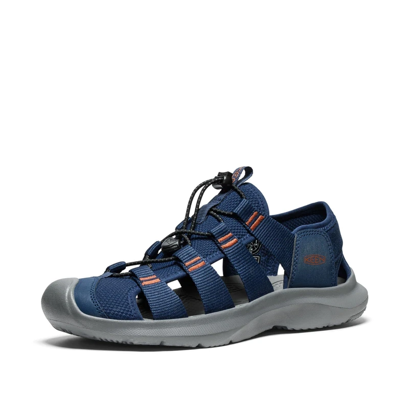 KEEN Men's Seanik H2 Durable Lightweight Comfortable Hybrid Water Sandals, Naval Academy/Gold Flame, 6.5