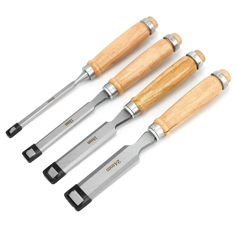 QWORK® 4 Pieces Wood Chisel Set Woodworking Carving Hand Tools 1/4", 1/2", 3/4" and 1" (6mm, 12mm, 19mm, 24mm) with Easy-Grip Handles