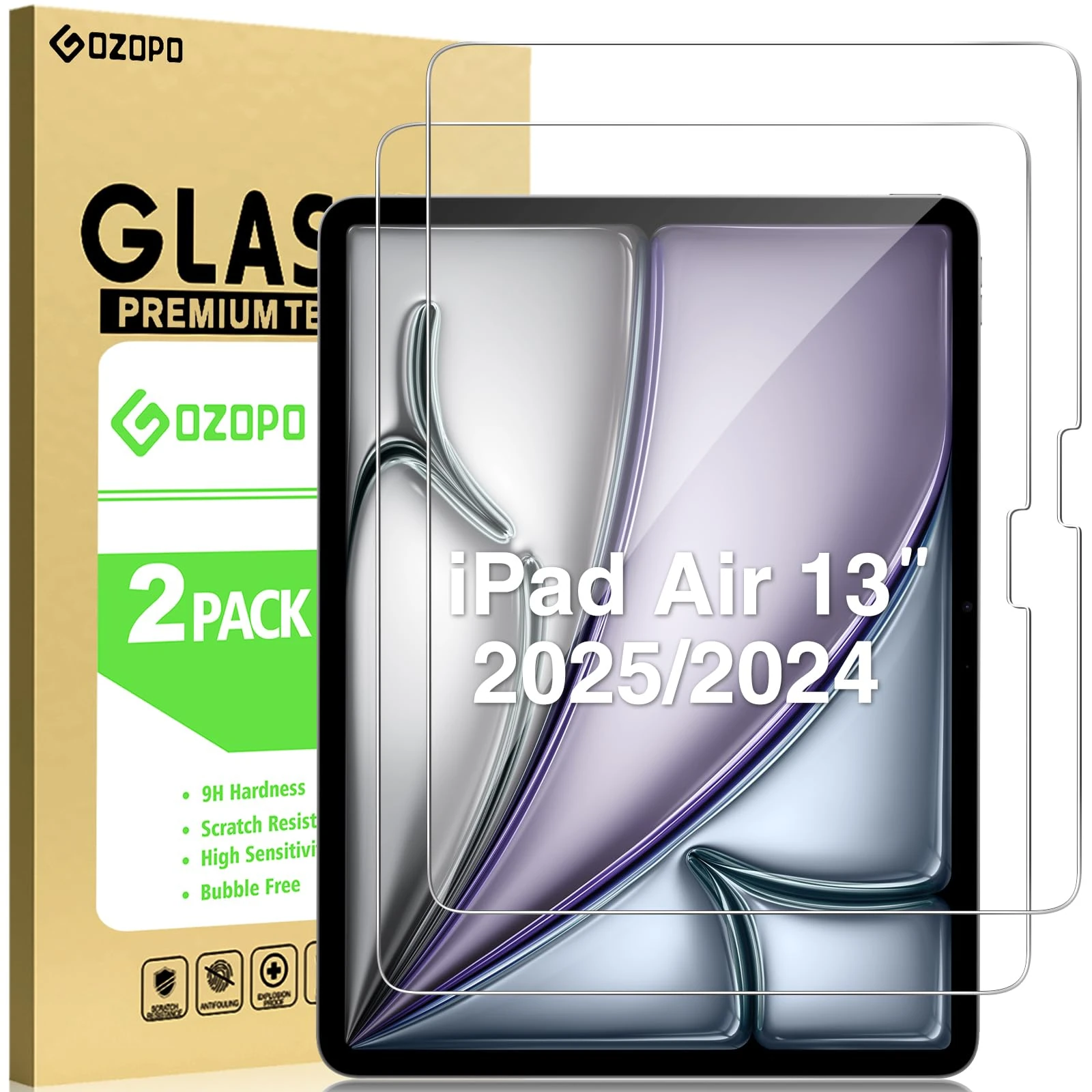 GOZOPO Screen Protector for iPad Air 13 M3 (2025) / iPad Air 13 Inch M2 (2024), 9H Tempered Glass Film, [2-Pack]
