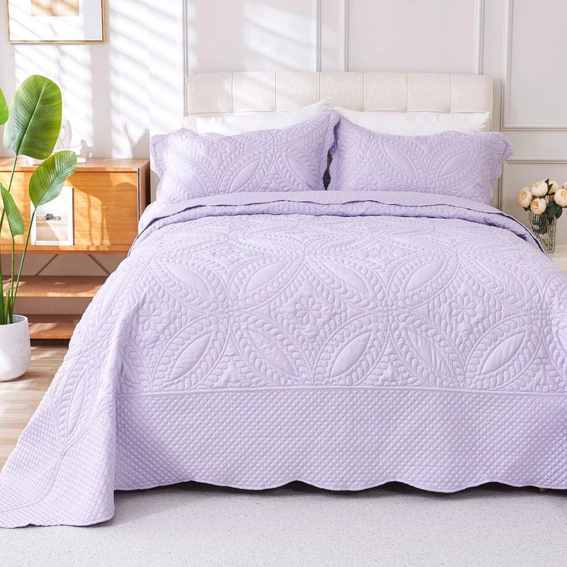 Cmfshape Oversize King Bedspread 120"x120",3 Piece California King Quilt,Lightweight Lavender Bed Quilt Set for All Season,Modern Coin Pattern Bedding Set