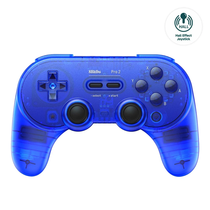 8Bitdo Pro 2 Bluetooth Controller with Hall Effect Joysticks, 2 Pro Back Paddle Buttons, Wireless Gaming Controller for Switch/Switch 2, PC, Android, and Steam Deck & Apple(Transparent Blue Edition)
