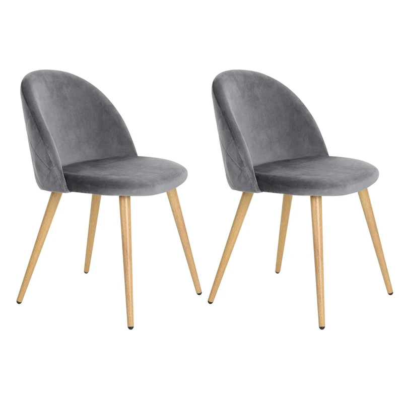 39F FURNITURE DREAM Set of 2 Scandinavian Velvet Seat Chairs with Oak Metal Legs for Dining Room Kitchen Living Room, Fabric, Grey, 56 x 50 x 78 cm - Image 1