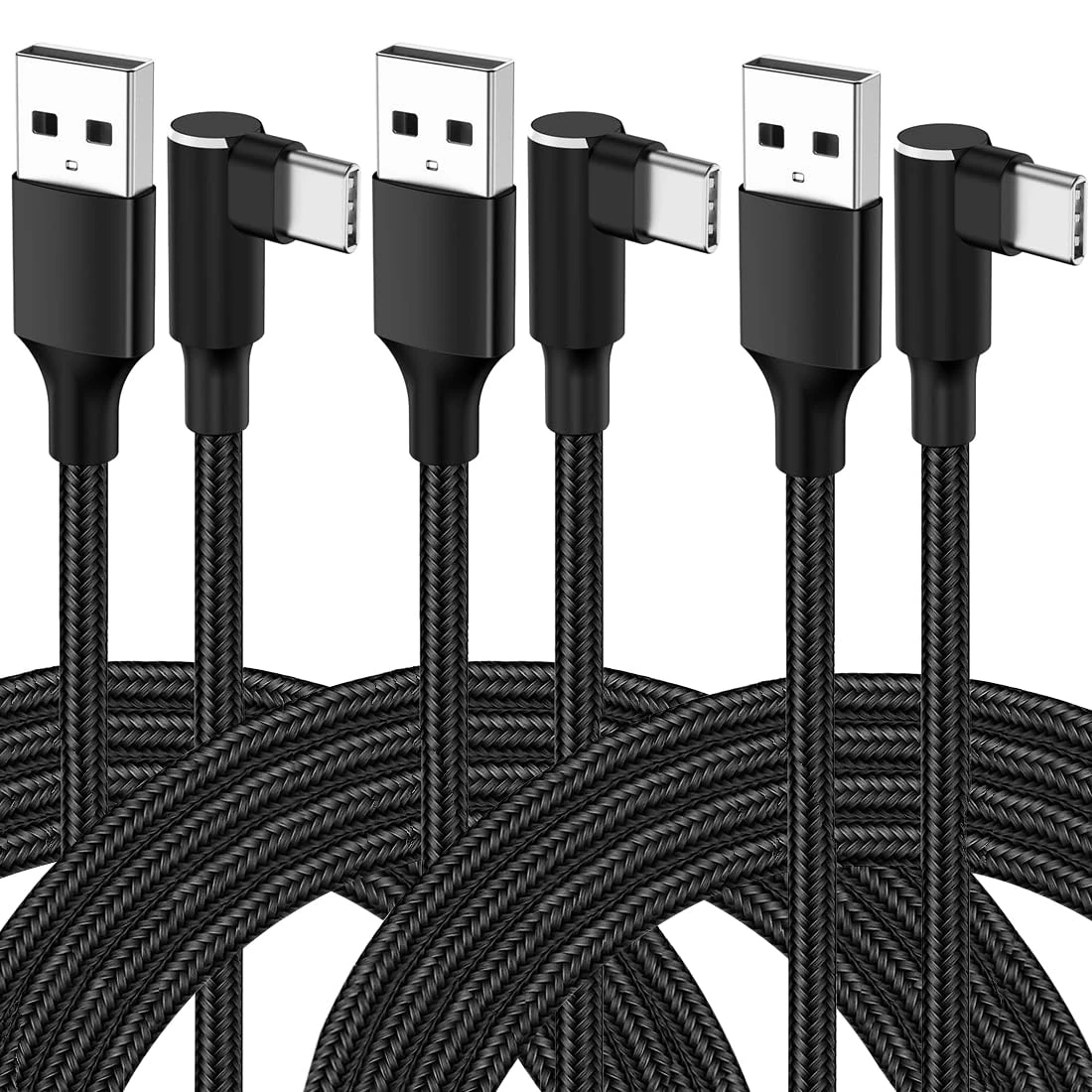 USB C Charger Cable 3Pack 1.8M/6FT USB Type C Charger Cable Fast Charging Right Angle USB C Cable Nylon Braided for Samsung Galaxy S21 S20 S10 S9 S8 Note 10 9 8,Huawei P40 P30 P20,Xiaomi,Google Pixe