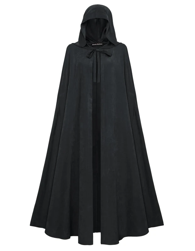 SCARLET DARKNESS Women Renaissance Hooded Cape Medieval Cloak Hobbit Halloween Costume Black