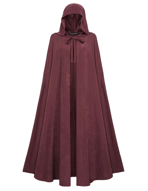 SCARLET DARKNESS Renaissance Hooded Cape Cloak Halloween Costume Wine