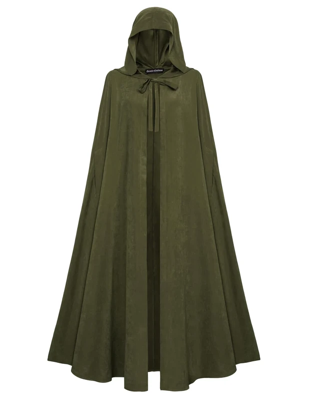 SCARLET DARKNESS Women Renaissance Hooded Cape Medieval Cloak Hobbit Halloween Costume Olive Green