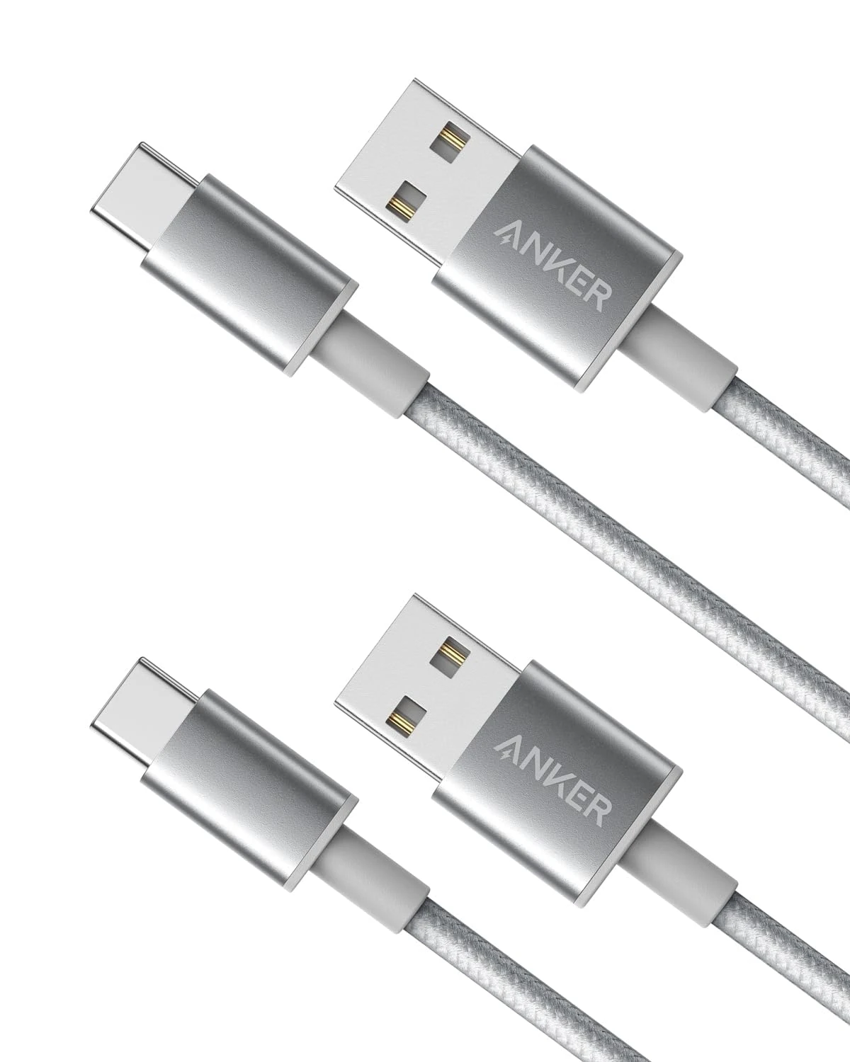 Anker USB C Charger Cable, 2-Pack 1 ft USB to USB C Cable, USB A to USB C Braided Phone Charger Cable for iPhone 17/16/15, iPad Pro, Samsung Galaxy, MacBook Pro,and More(Silver