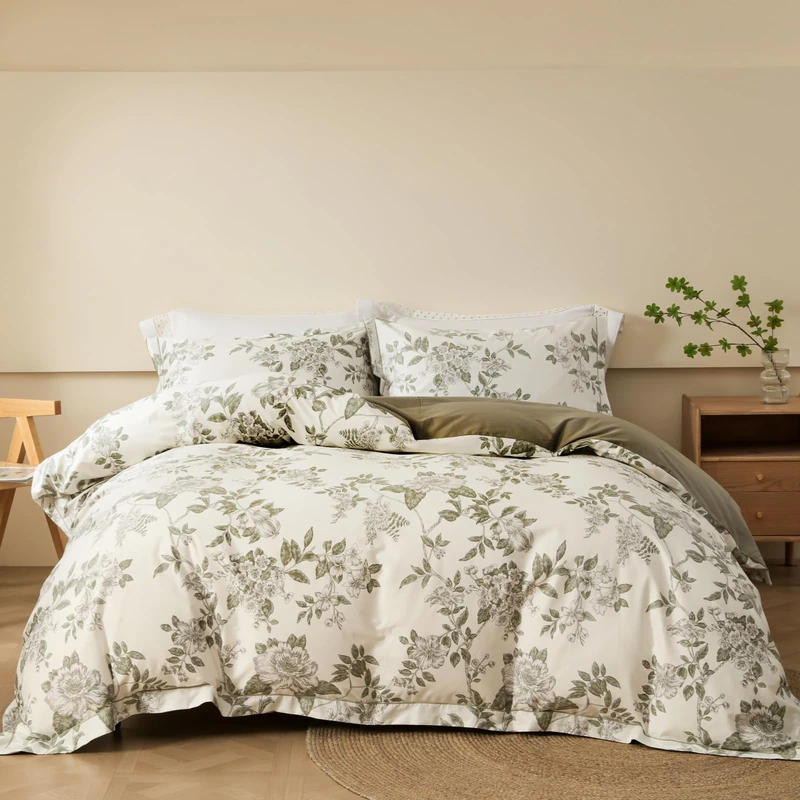 OAITE Duvet Cover Set King Size Floral Pattern Soft Long Staple Cotton Bedding Duvet Cover Sets 3-PC, Breathable Duvet Cover with Zipper Closure & Corner Ties