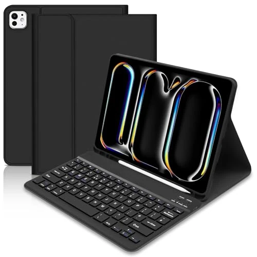 tititinita iPad Pro Keyboard Case with M4 Detachable Keyboard and Pencil Holder for 2024 (Black)
