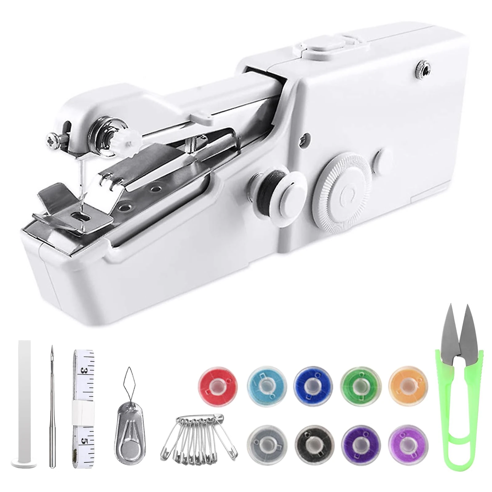 Handheld Sewing Machine, White Mini Sewing Machine with Sewing Accessories, Small Stitching Machine for Beginners, Portable Sewing Tool for Clothes, Fabrics, DIY Home Travel
