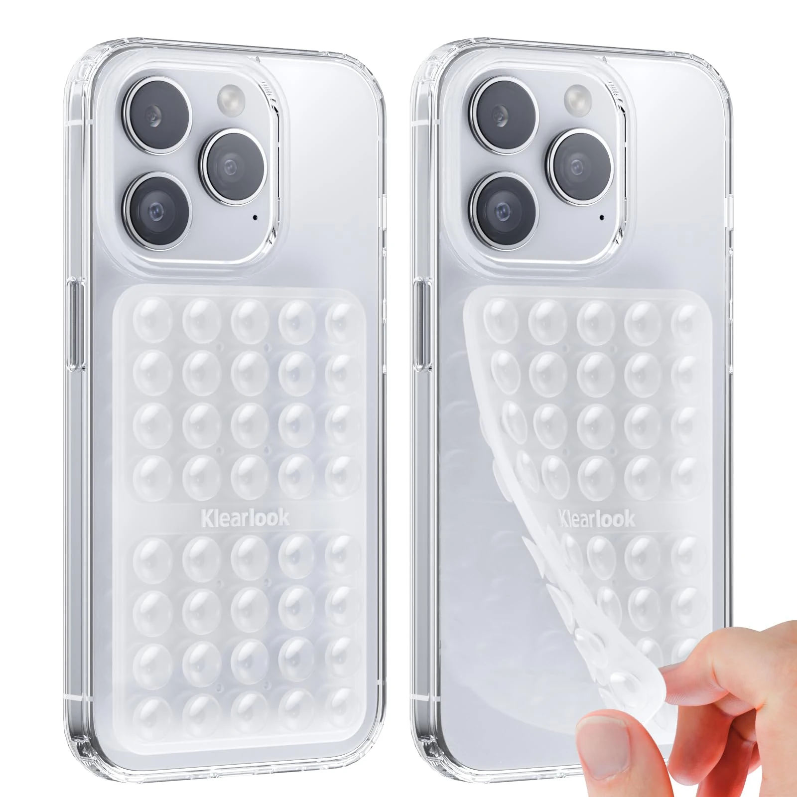 2PCS Silicone Suction Cup Phone Case Mount Double Sided - Klearlook Silicon Sticky Phone Grip with Higher Suction Power,Suction Pad Hands-Free Smartphone Accessories Holder for Selfies & Videos,Clear