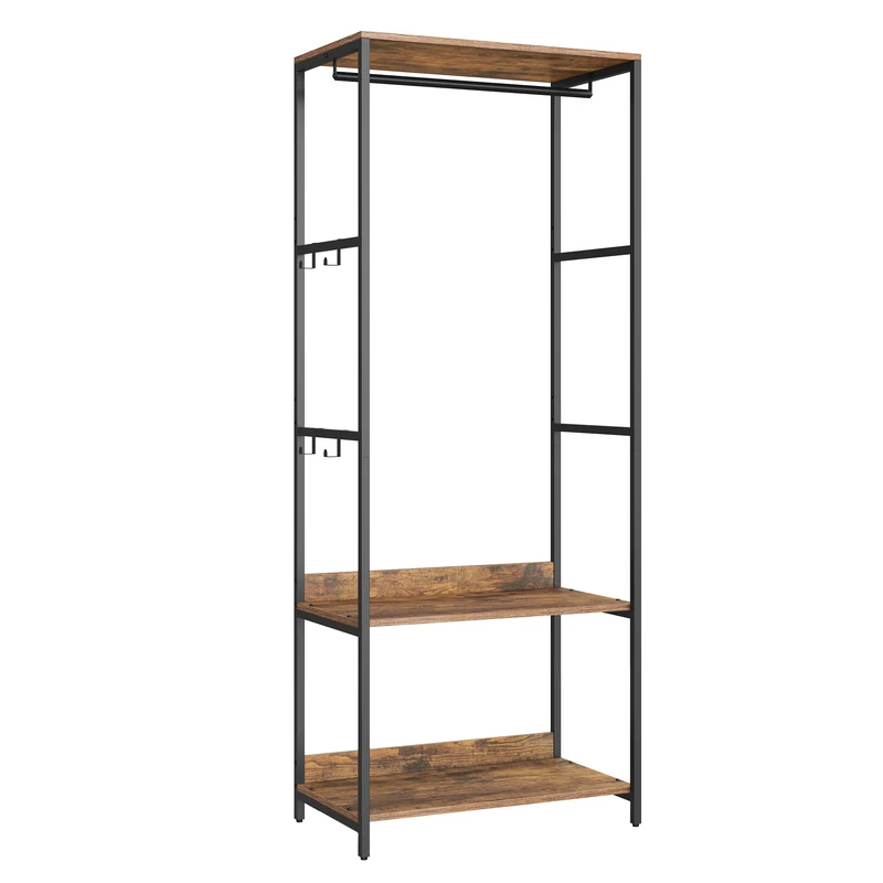 SONGMICS Portable Clothes Wardrobe, Foldable Closet, Clothes Rack Freestanding, Closet Organiser, with Hanging Rods, Storage Shelves, Removable Hooks, 40 x 60 x 181 cm, Rustic Brown RGR006B01