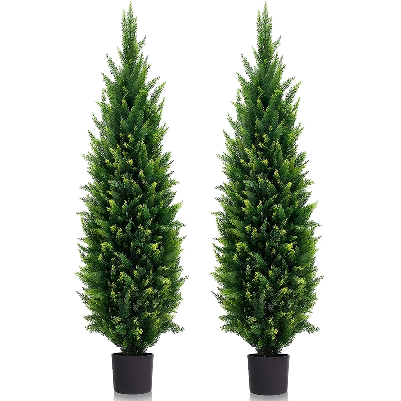 MDAL 6ft Artificial Topiary Trees Beautiful Realistic Faux Cedar Pines UV Protection for Indoor Outdoor Front Porch Decorate (Christmas Tree*2)