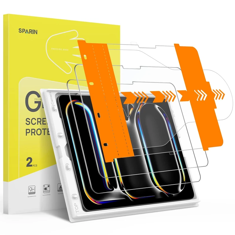 SPARIN 2 Pack Screen Protector for iPad Pro 13 Inch M5 2025/ M4 2024, Tempered Glass Film with Easy Installation Tray, Bubble Free, Scratch Resistant, HD Clear