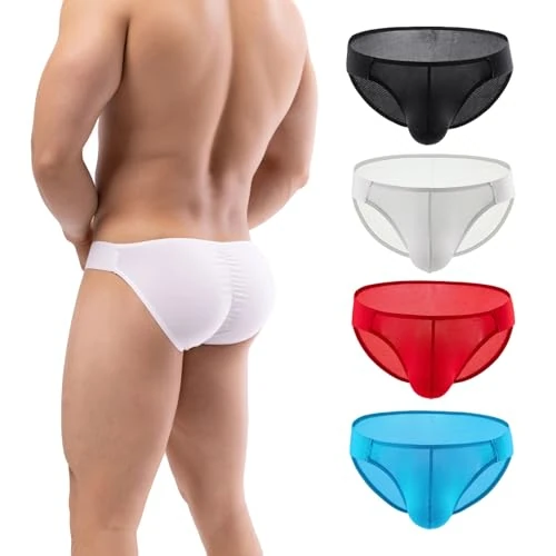 Summer Code Mens Bikini Briefs Soft Breathable Bulge Pouch Underwear Micro Mesh Panties Scrunch Butt Underpants