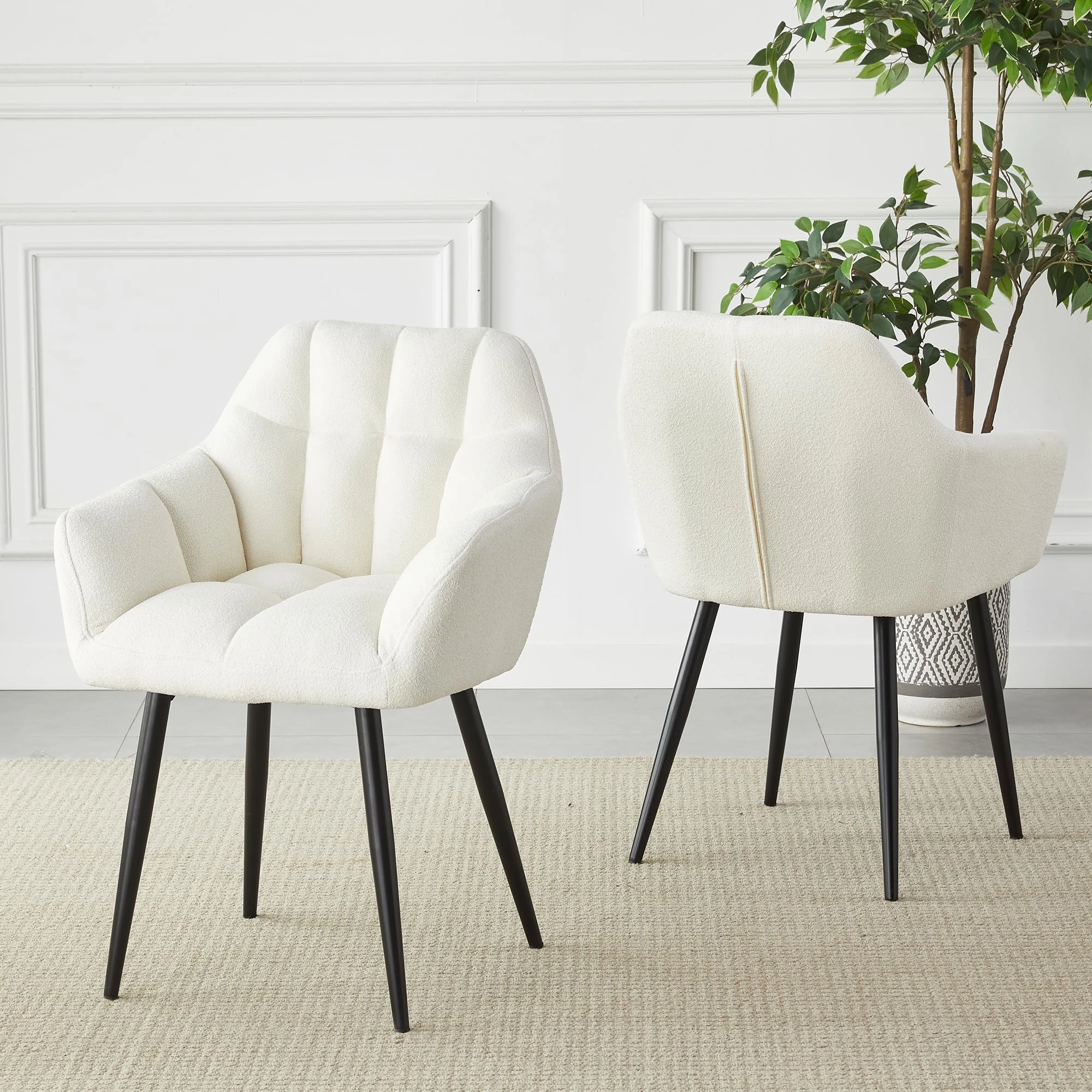 HomJoy Accent Chair, Boucle Tub Chairs, Lounge Chair with Armrests Backrest Fabric Leisure Dining Chairs, Lazy Chair for Living Room, Bedroom Makeup Room(2, Cream White)