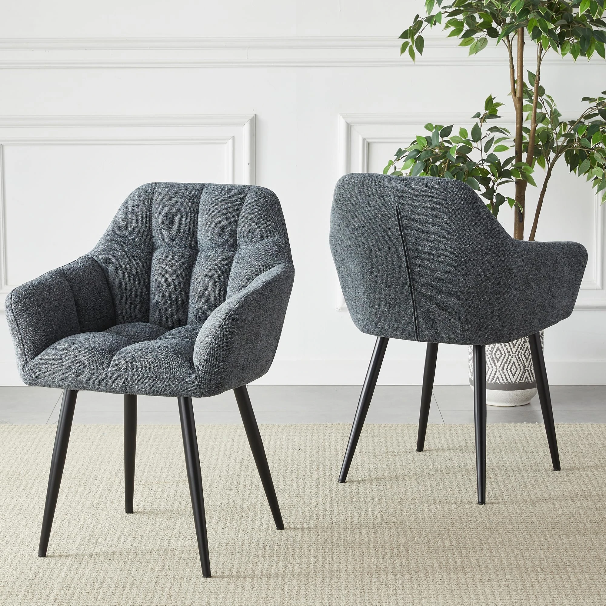 HomJoy Accent Chair, Boucle Tub Chair, Lounge Lazy Chair with Armrests Backrest Fabric Leisure Dining Chairs for Living Room, Bedroom Makeup Room (2, Grey)