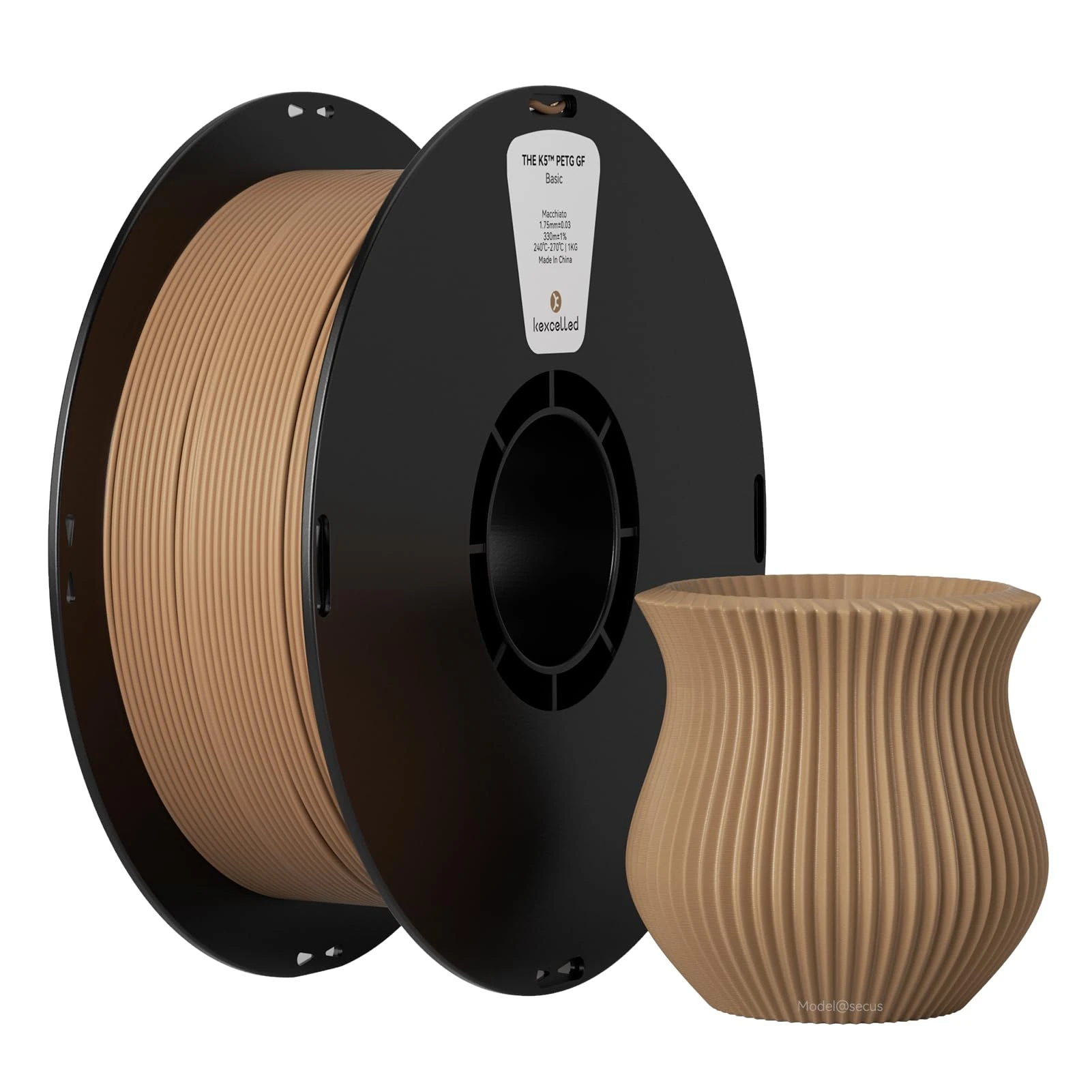 kexcelled Glass Fiber Reinforced PETG GF Filament 1.75mm, Durability, Strength & Stiffness, Frosted Finish, 3D Printing Filament,for FDM 3D Printer, 1KG Spool +/-0.03mm, Macchiato