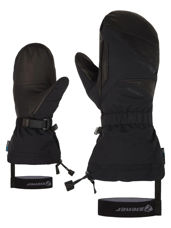 Ziener Adult GAIKUS Ski Mittens/Winter Sports Waterproof Long Cuff Wool Black 9.5
