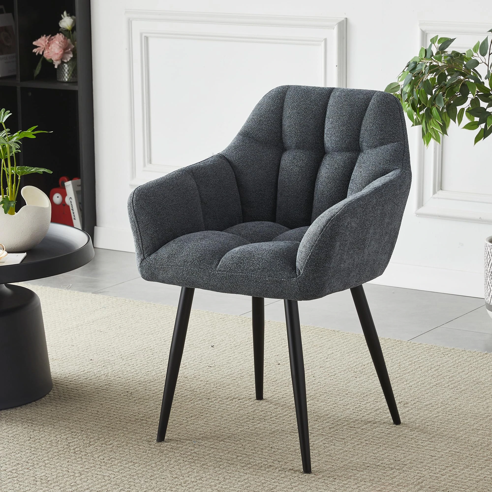 HomJoy Accent Chair, Boucle Tub Chair, Lounge Chair with Armrests Backrest Fabric Leisure Dining Chairs, Lazy Chair for Living Room, Bedroom Makeup Room(1, Grey)