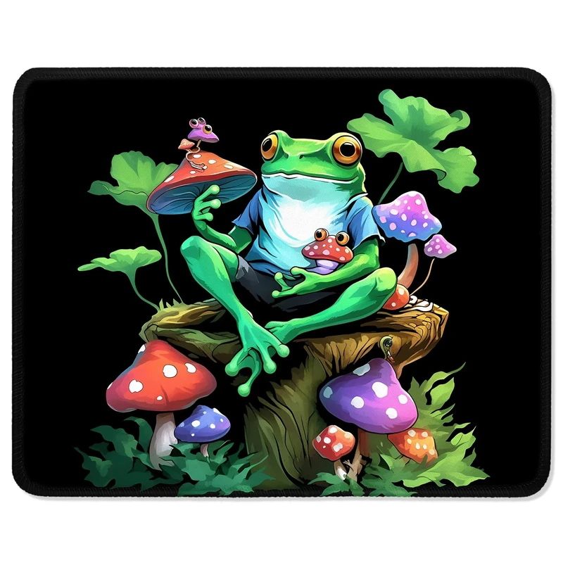 ITNRSIIET Mouse Pad with Stitched Edges, Premium-Textured Mouse Mat Pad, Non-Slip Rubber Base Mousepad for Gaming Laptop Computer & PC 260×210×3mm,Frog and Mushroom