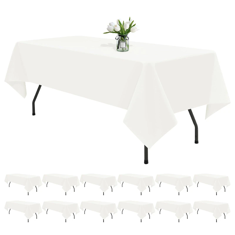 REWOMC 12 Pack Ivory Tablecloths for Rectangle Tables 60 x 126 Inch Ivory Polyester Tablecloth 8 Foot Rectangle Table Cloth Washable Fabric Table Cover for Party Wedding Banquet Restaurant Events