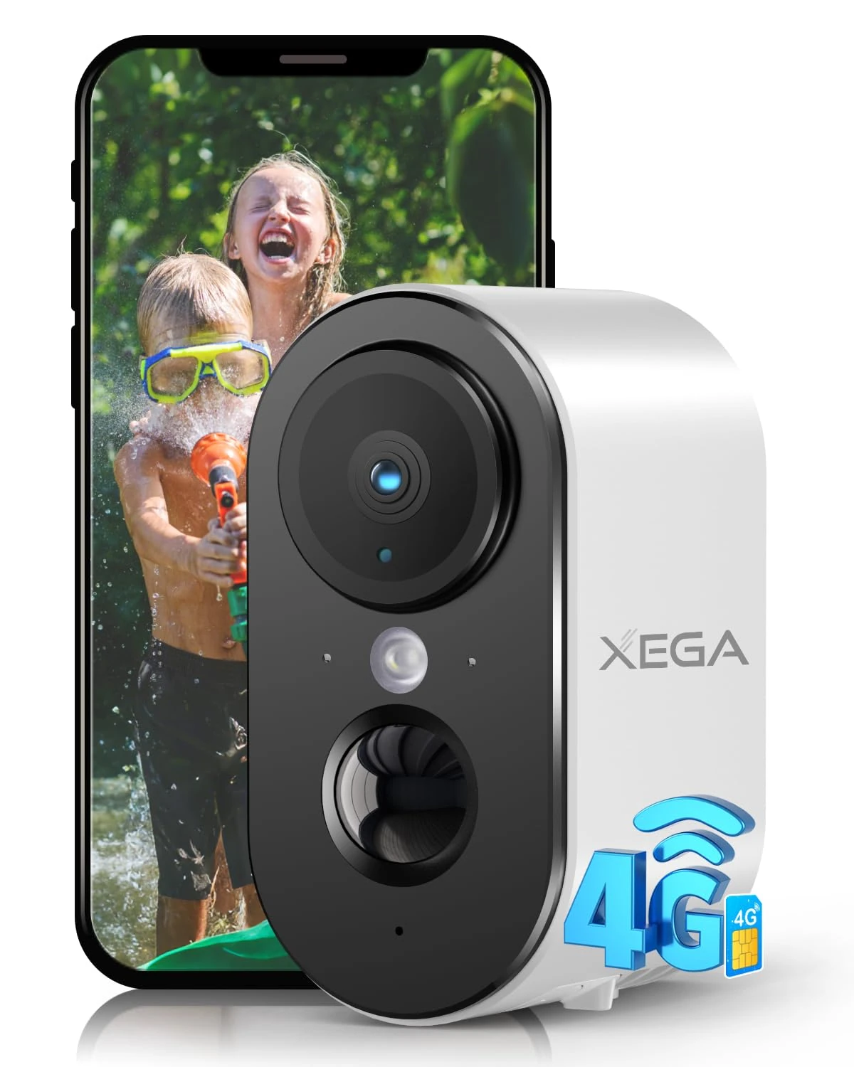 Xega 4G Cellular Security Camera with SIM Card Outdoor Indoor, 2K HD LTE No Wi-Fi Security Camera Portable, 6000mAh Battery, PIR Motion Detection, 3MP Color Night Vision, 2-Way Audio, TF/Cloud, IP65