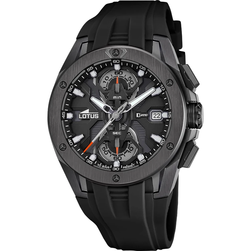 Lotus Mens Chronograph Steel Watch with Rubber Strap 18943/6