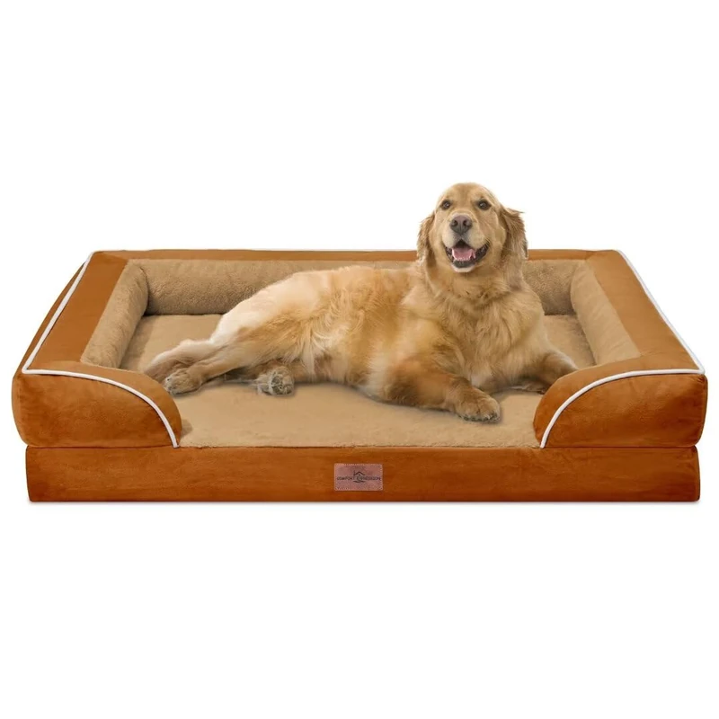 Comfort Expression Waterproof Orthopedic Foam Dog Beds for Extra Large Dogs Durable Dog Sofa The Pet Bed Washable Removable Cover with Zipper and Non-Slip Bottom Bolster