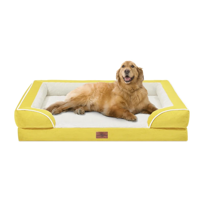 Comfort Expression Waterproof Orthopedic Foam Dog Beds for Extra Large Dogs Durable Dog Sofa The Pet Bed Washable Removable Cover with Zipper and Non-Slip Bottom Bolster