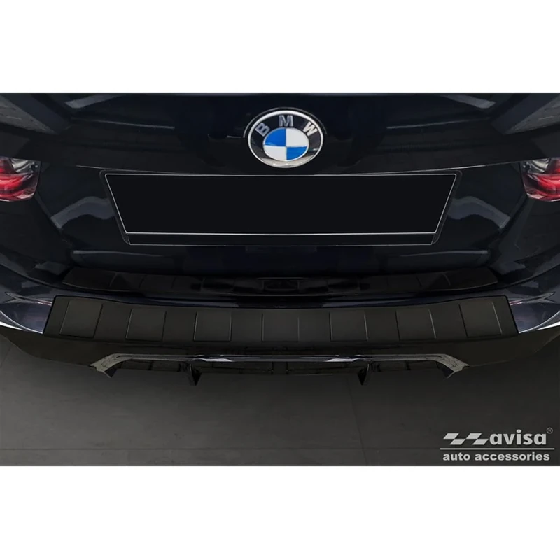 Avisa Matt Black Stainless Steel Rear bumper protector compatible with BMW 3 Series Touring (G21) Facelift 2022- with M-Package 'Ribs'
