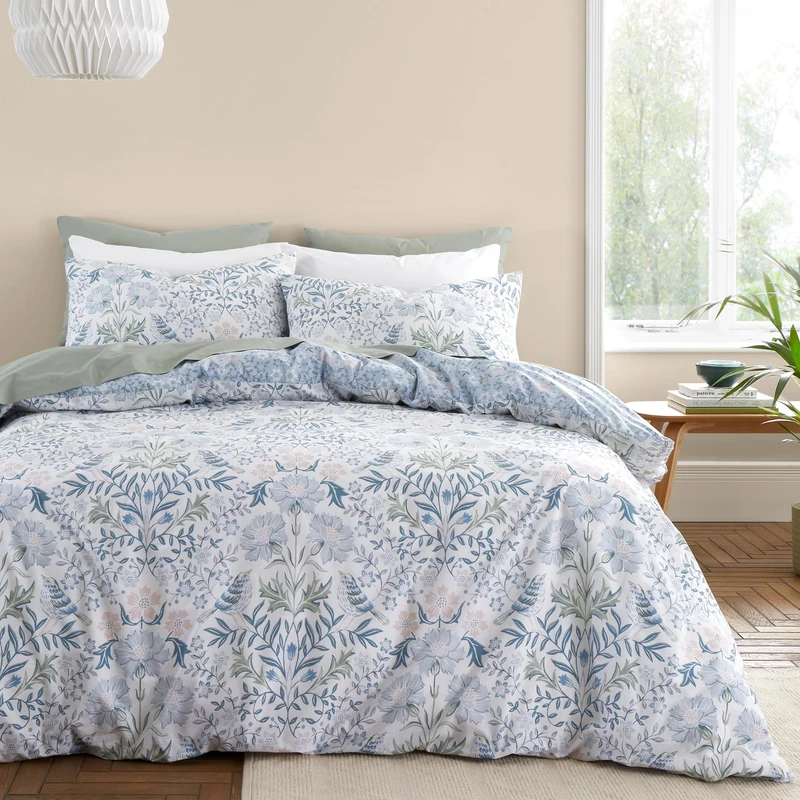Bianca Hedgerow Hopper 200 Thread Count Cotton Super King Duvet Cover Set with Pillowcases Blue
