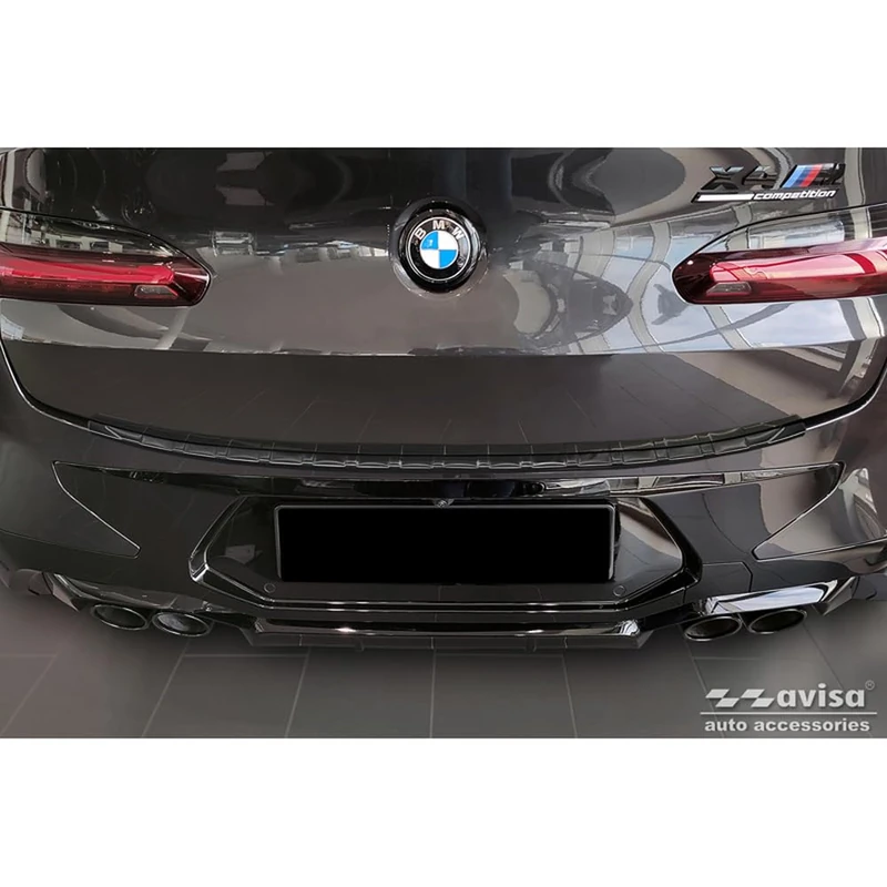 Avisa Black Stainless Steel Rear bumper protector compatible with BMW X4 G02/F98 M Competition Facelift 2021- 'Ribs'