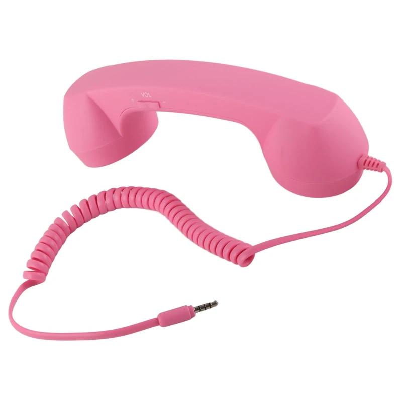 Denash Retro Mobile Telephone Handset, USB C Vintage Wired Cell Phone Handset with 3.5mm Jack, Handheld Laptop Headphones Computer Headset for Comfortable Calling (Roseate)