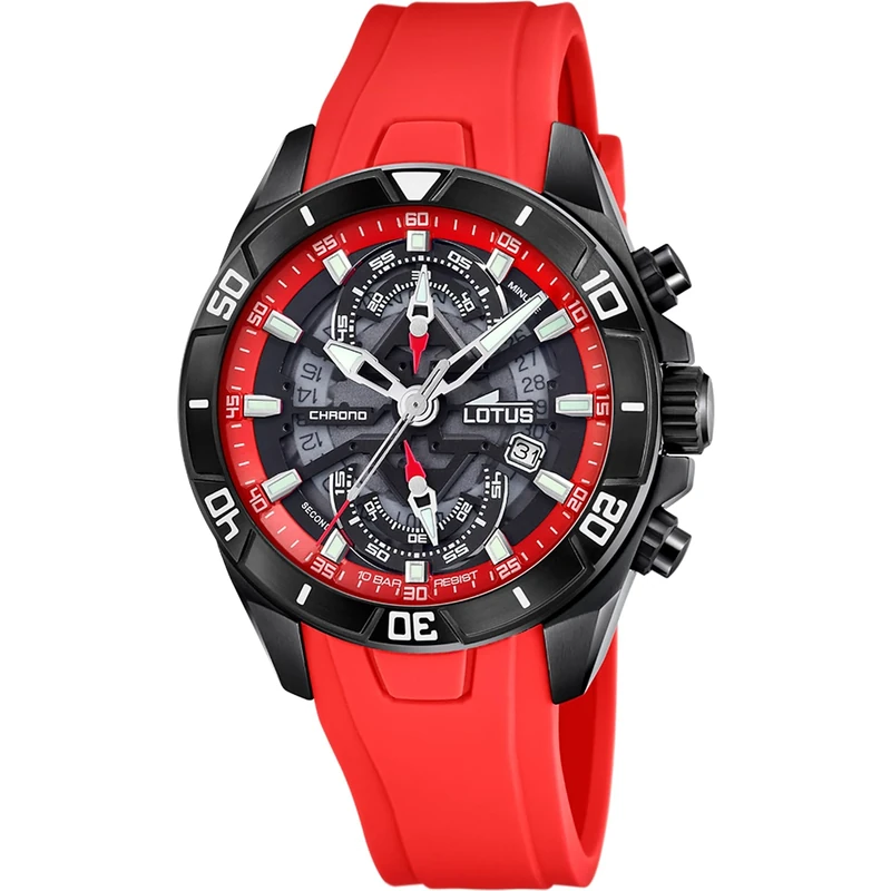 Lotus Mens Chronograph Steel Watch with Rubber Strap 18945/5