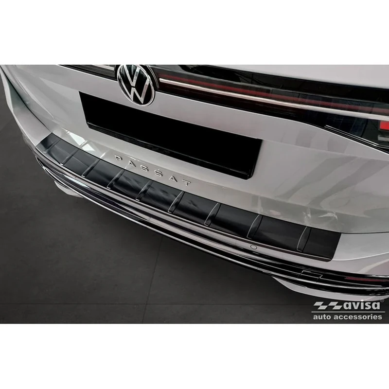 Avisa Black Stainless Steel Rear bumper protector compatible with Volkswagen Passat Variant (CJ5) 2023- 'Ribs'