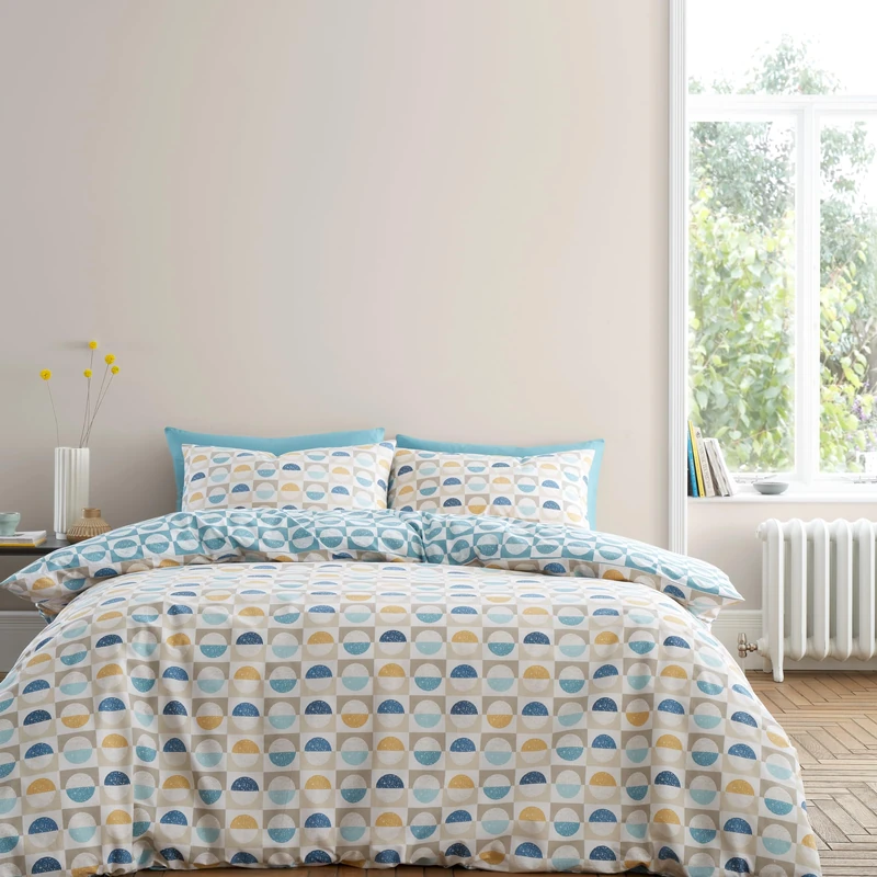 Bianca Hans Retro Spot 200 Thread Count Cotton Super King Duvet Cover Set with Pillowcases Blue